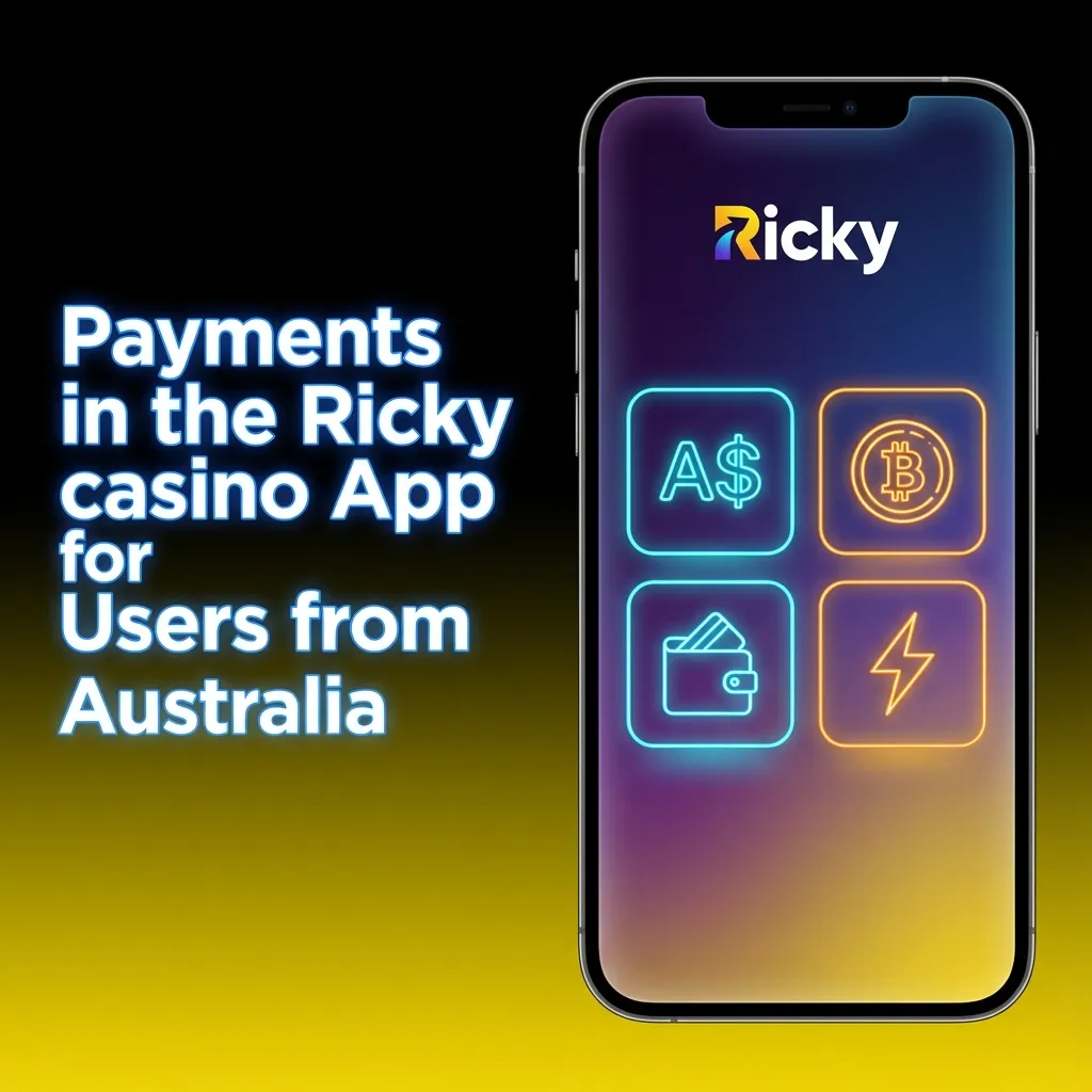Ricky casino app screen showing Australian payment options: bank transfer, cards, e-wallets, Paysafecard, and Bitcoin.