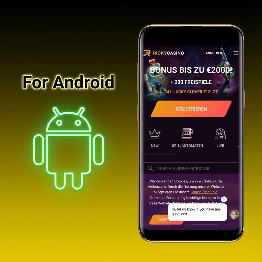 Android phone screen showing Ricky casino APK download, install steps, and “Add to Home screen” shortcut instructions