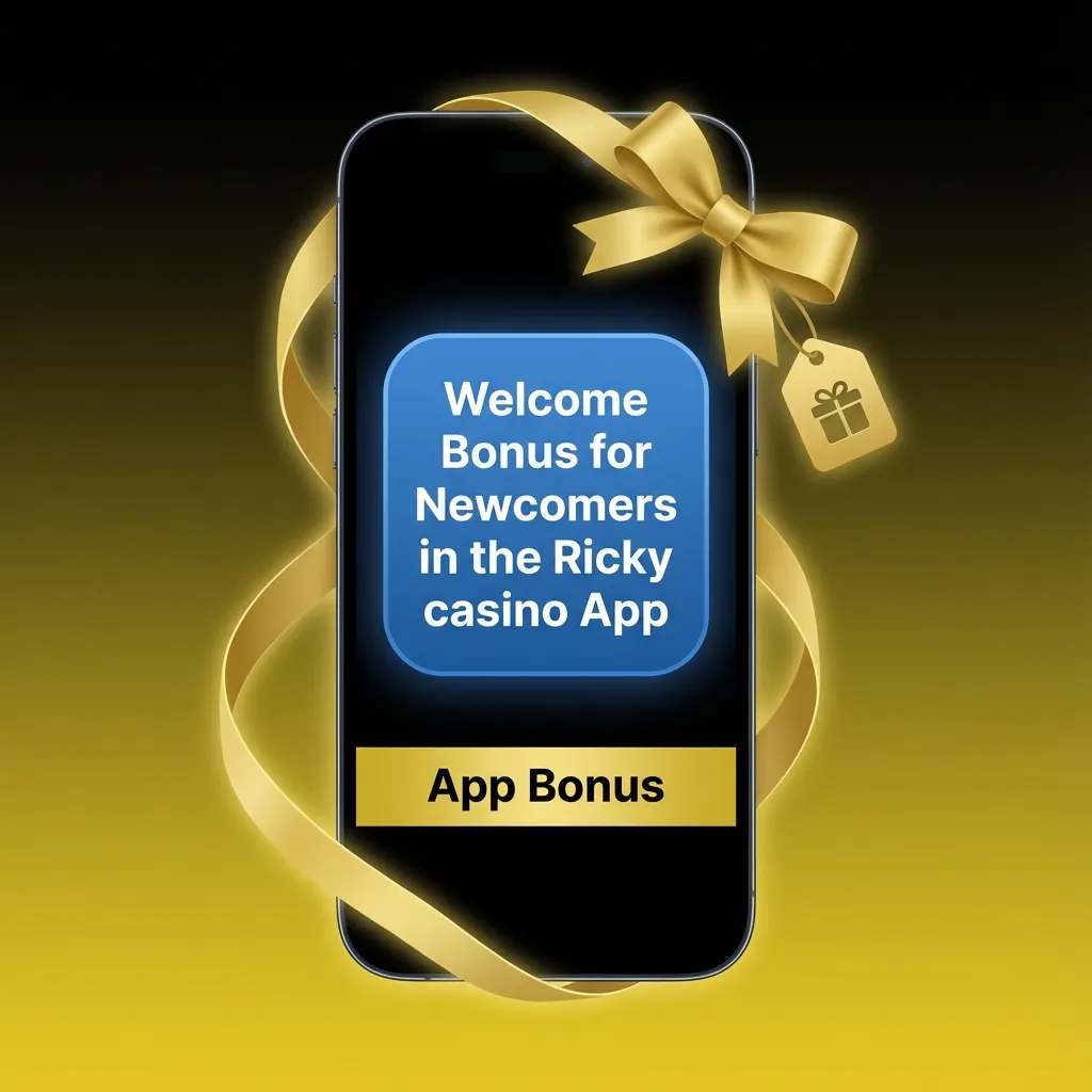 Phone screen showing Ricky casino app welcome offer: sports or casino bonus with cash match and free spins for new users